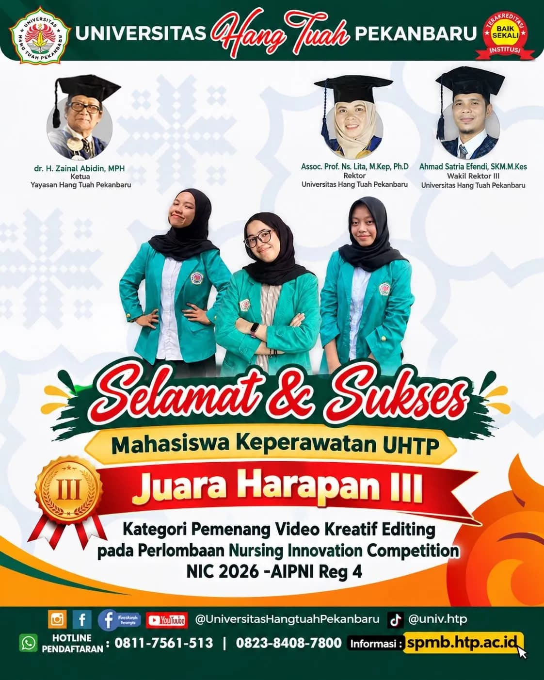 Prestasi Mahasiswa Universitas Hang Tuah Pekanbaru pada Perlombaan Nursing Innovation Competition ( NIC ) 2026 - AIPNI Reg 4