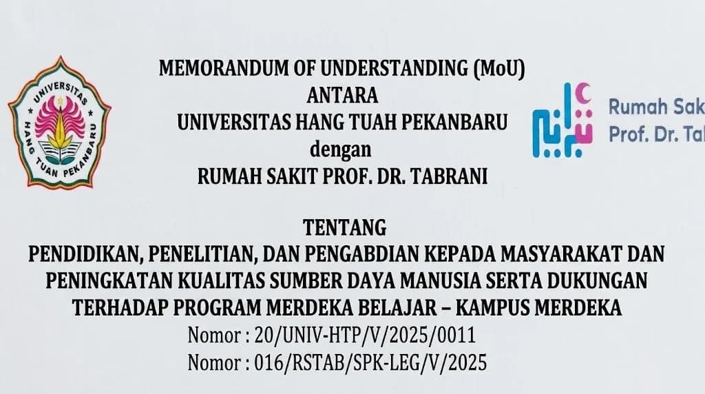 Memorandum Of Understanding Universitas Hang Tuah Pekanbaru dengan Rumah Sakit Prof. Dr. Tabrani