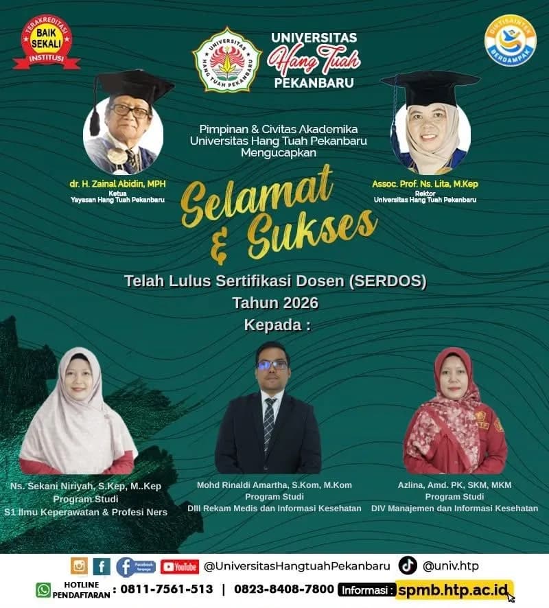 Pimpinan dan Civitas Akademika Universitas Hang Tuah Pekanbaru Mengucapkan Selamat dan Sukses Kepada Dosen Penerima Serdos Tahun 2026